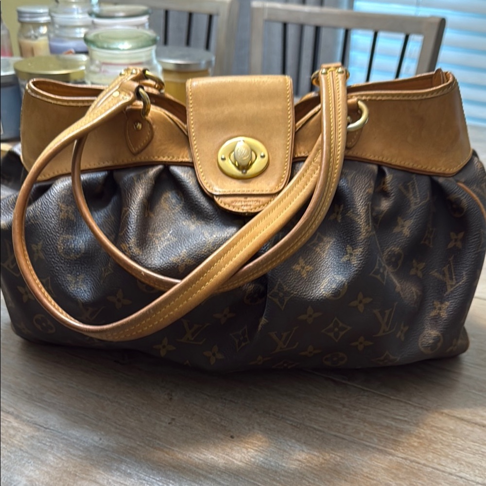 Louis Vuitton Brown Monogram Shoulder Bag with Gold Hardware